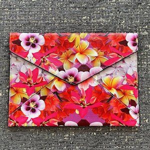 Rebecca Minkoff Red & Pink Floral Leather Leo Envelope Clutch